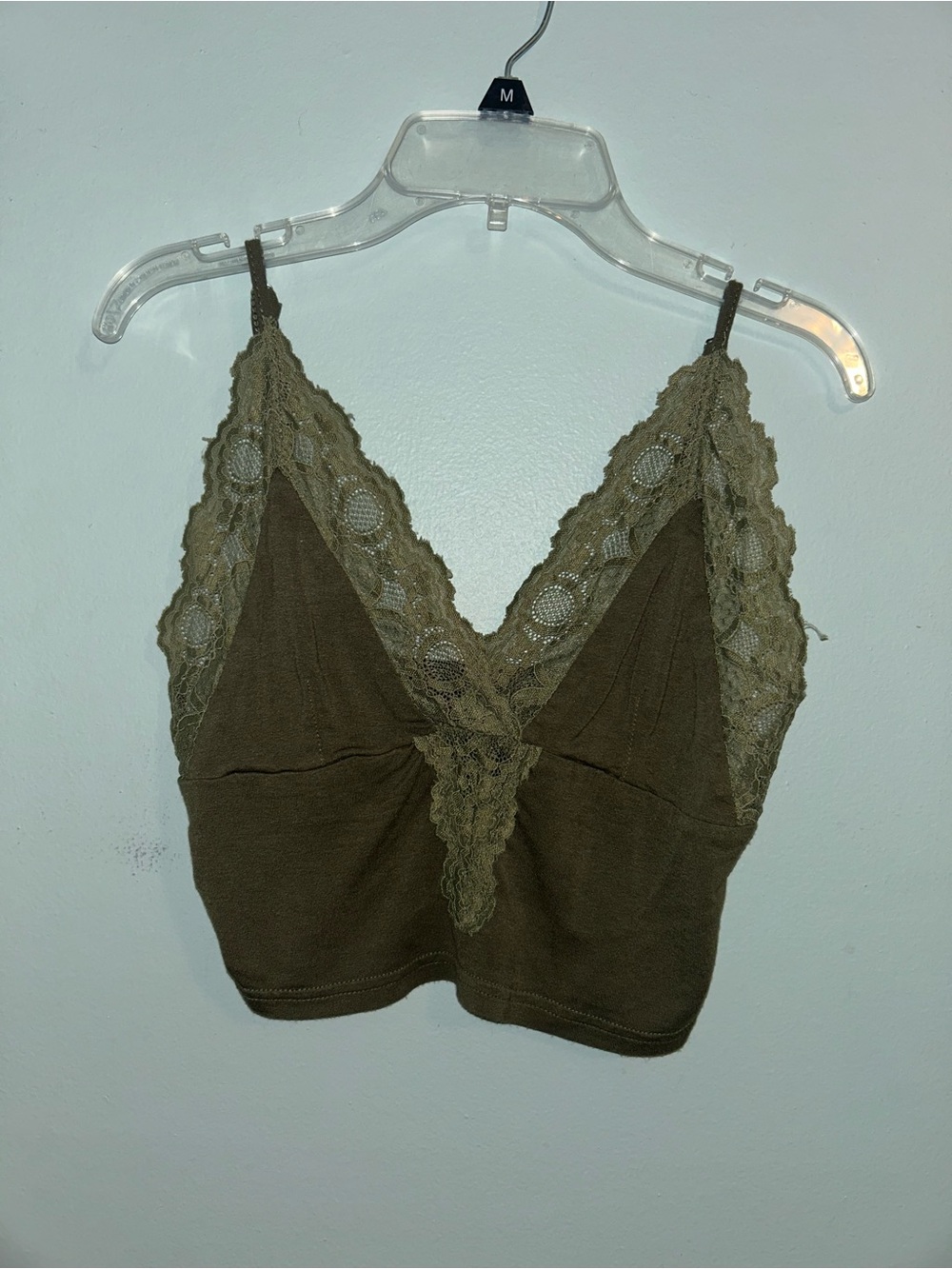 Cider Olive Green Lace-Trim Crop Top